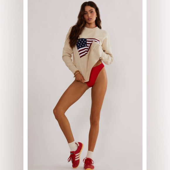 Beach Riot Sweaters - NWT Beach Riot Callie Americana Flag Sweater Ivory Size S